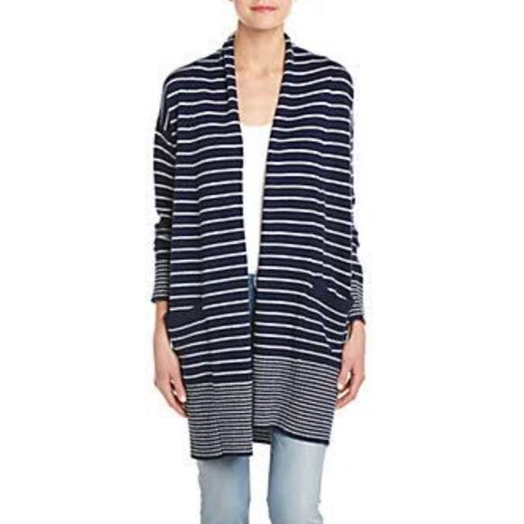 Splendid Wool Blend Cardigan Sweater Needle Stripe in Navy & Natural XS - Picture 1 of 8